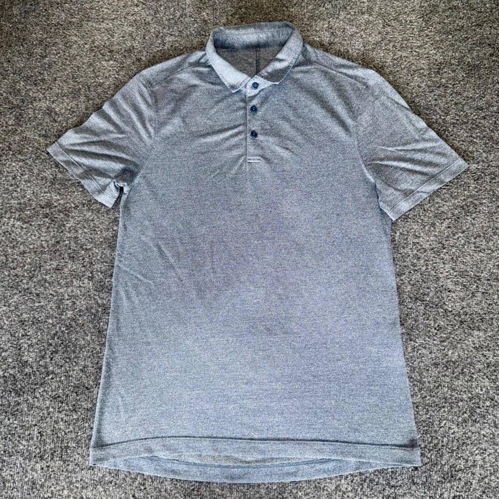 lululemon Men's Short Sleeve Polo Shirt Blue Size S Slim Fit Golf Athletic Tech
